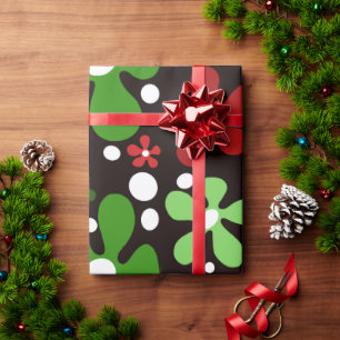 Funky flowers in red & green  wrapping paper