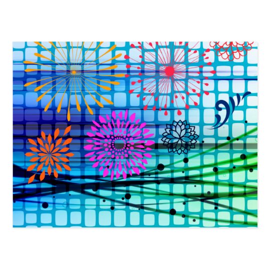 Funky Flowers Light Rays Abstract Design Postcard