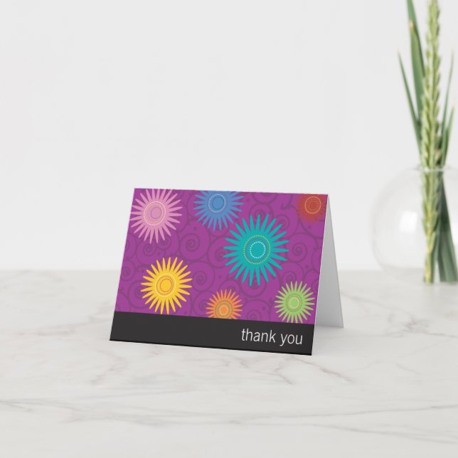 Funky Flowers on Purple Thank You Card (Front)