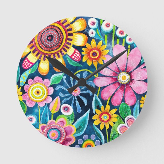 Funky Flowers Wall Clock (Front)