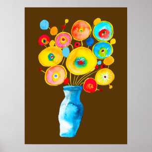 Funky flowers watercolor art poster