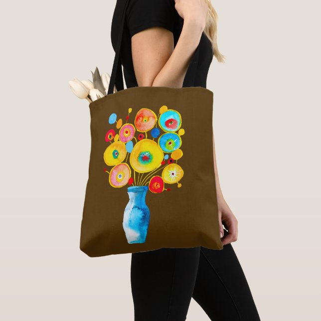 Funky flowers watercolor art tote bag (Close Up)