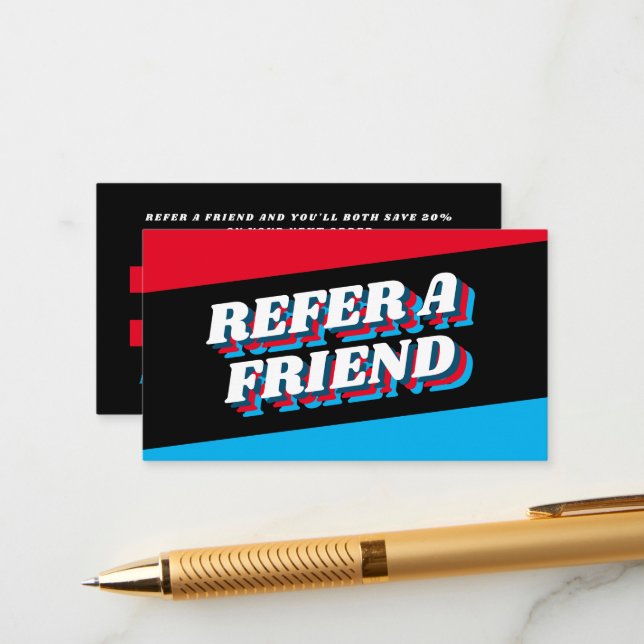 Funky Font Design, Retro Style Referral Card (Front/Back In Situ)