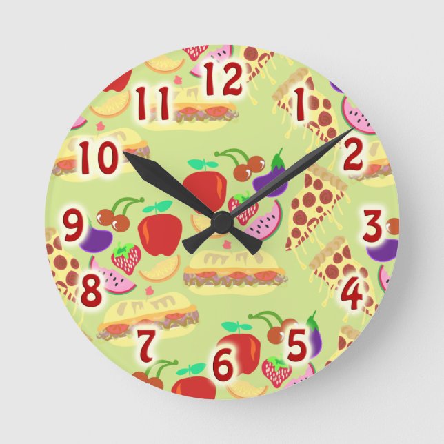 Funky Food Pattern Round Clock (Front)