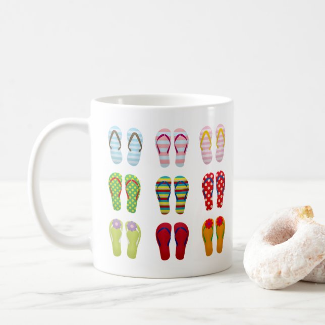 Funky footwear colourful Summer flip flops Coffee Mug (With Donut)