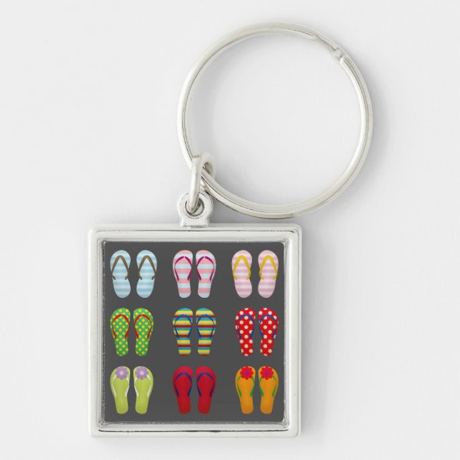Funky footwear colourful Summer flip flops Key Ring (Front)