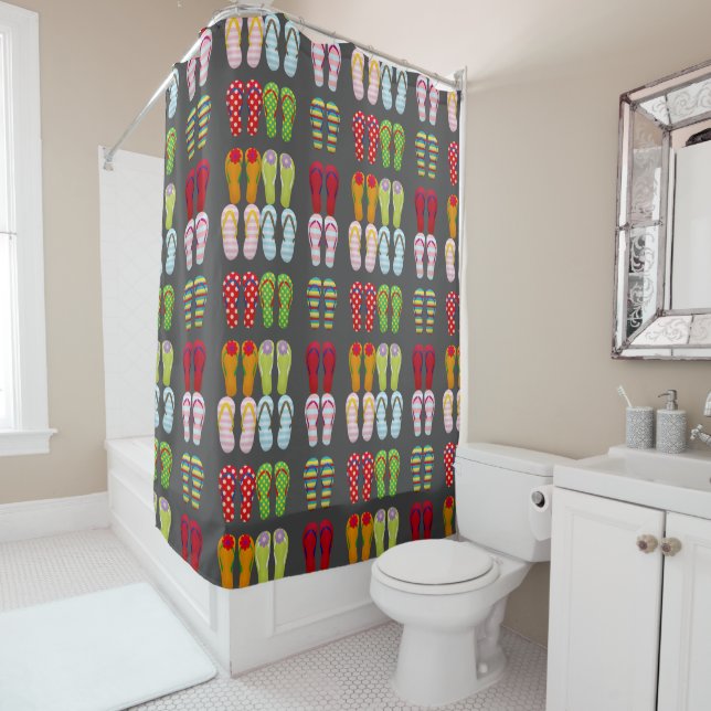 Funky footwear colourful Summer flip flops Shower Curtain (In Situ)