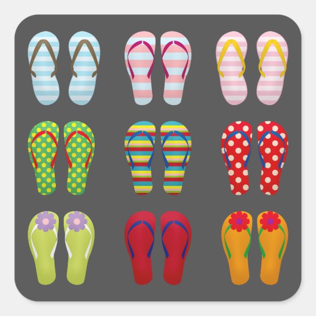 Funky footwear colourful Summer flip flops Square Sticker (Front)