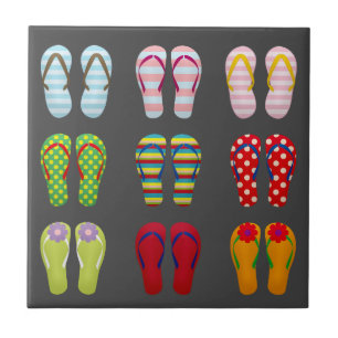 Funky footwear colourful Summer flip flops Tile