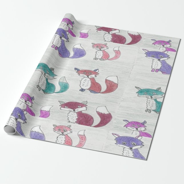 Funky Foxes Pattern Wrapping Paper (Unrolled)