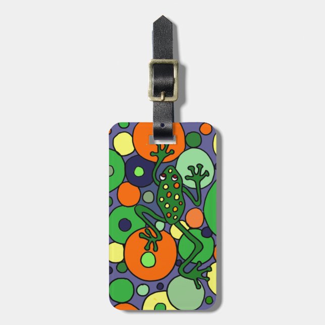 Funky Frog and Bubbles Art Design Luggage Tag (Front Vertical)