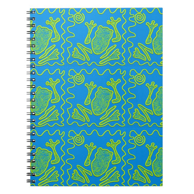 Funky Frog Blue Green Toad Kids Doodle Art Notebook (Front)