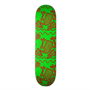 Funky Frog Lime Green Red Toad Kids Doodle Art Skateboard