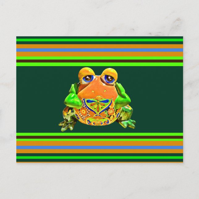 Funky Frog Orange Green Striped Novelty Gifts Postcard (Front)