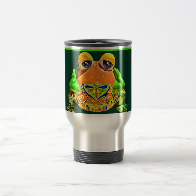 Funky Frog Orange Green Striped Novelty Gifts Travel Mug (Center)