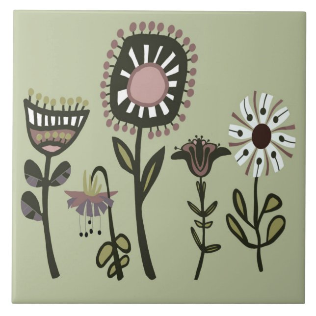 Funky Fun Flowers Ceramic Kitchen Tile (Front)