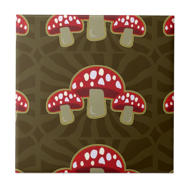 Funky Fungi Mushroom Pattern Tile (Front)