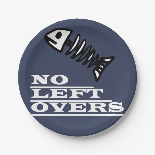 Funky Funny No Left Overs Fish Skeleton Paper Plate (Front)