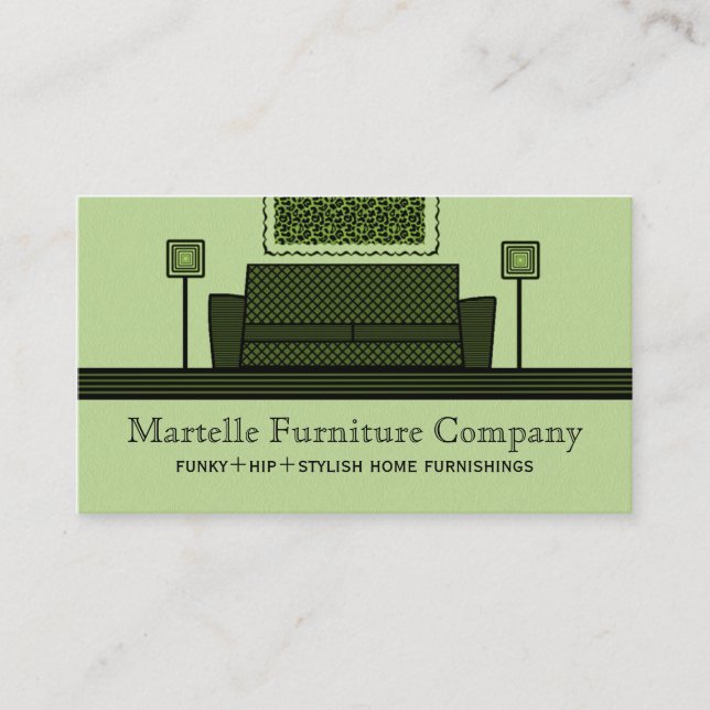 Funky Furniture Business Card, Olive Green Business Card (Front)