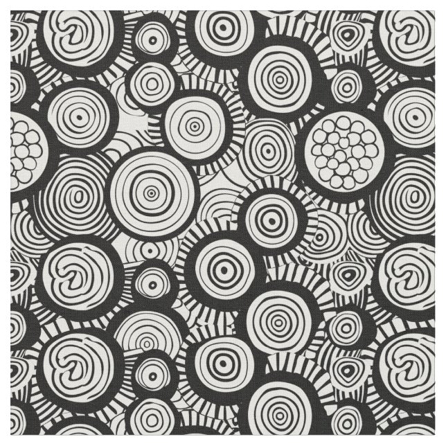 Funky geometric African black & white pattern 1 Fabric (Close Up)