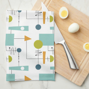 Funky Geometric Flowchart Mid Century Pattern Tea Towel