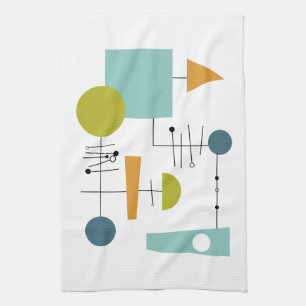 Funky Geometric Flowchart Mid Century Retro Tea Towel