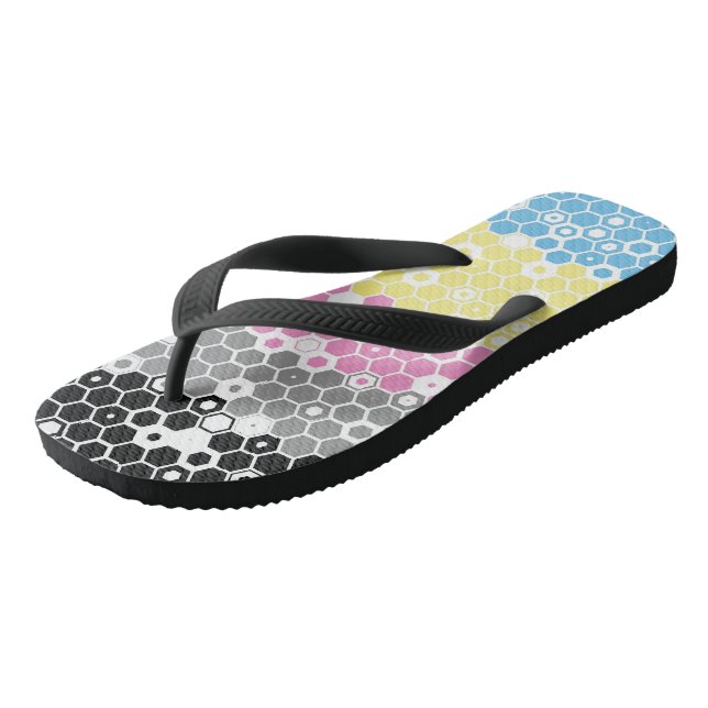 Funky Geometric Mod Abstract Polygender Pride Flag Flip Flops (Angled)