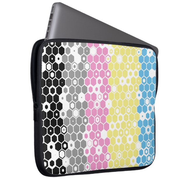 Funky Geometric Mod Abstract Polygender Pride Flag Laptop Sleeve (Front Right)