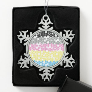 Funky Geometric Mod Abstract Polygender Pride Flag Snowflake Pewter Christmas Ornament