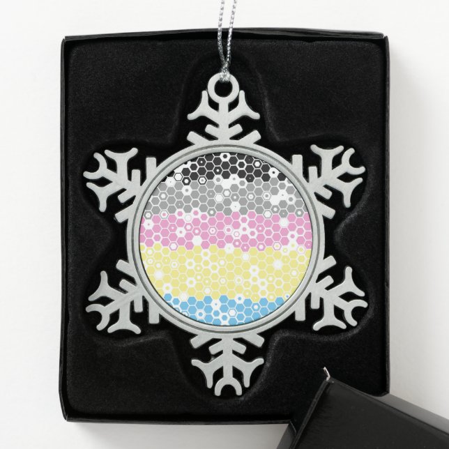 Funky Geometric Mod Abstract Polygender Pride Flag Snowflake Pewter Christmas Ornament (Box)