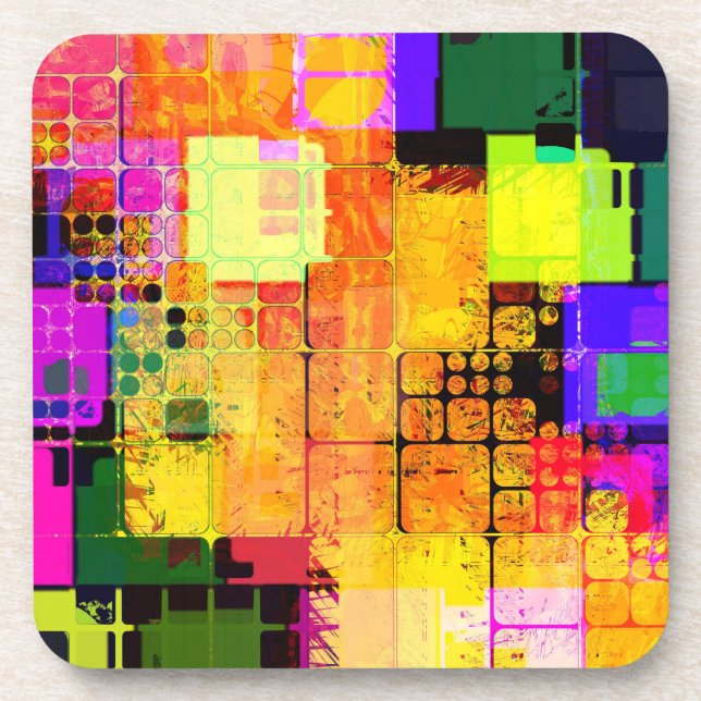 Funky Geometric Multicolored Design Coaster (Front)