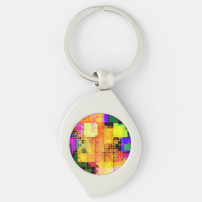Funky Geometric Multicolored Design Key Ring (Front)