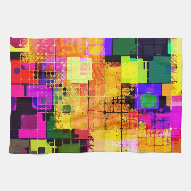Funky Geometric Multicolored Design Tea Towel (Horizontal)
