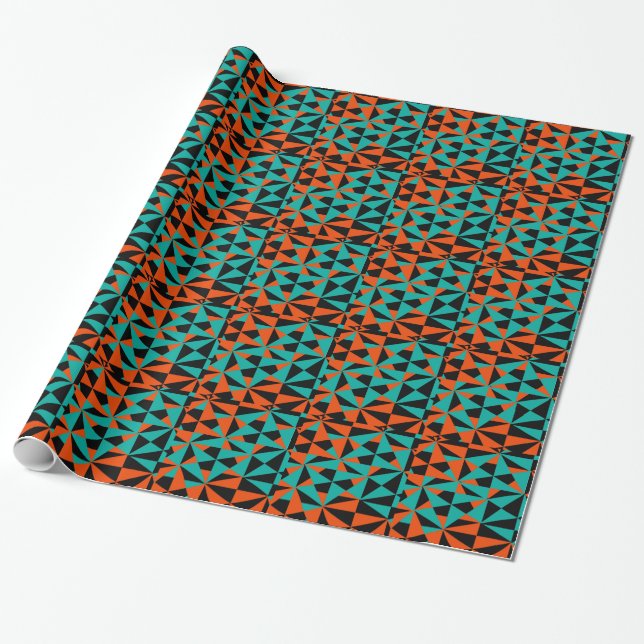 Funky Geometric Orange Black Teal Bold Pattern Wrapping Paper (Unrolled)