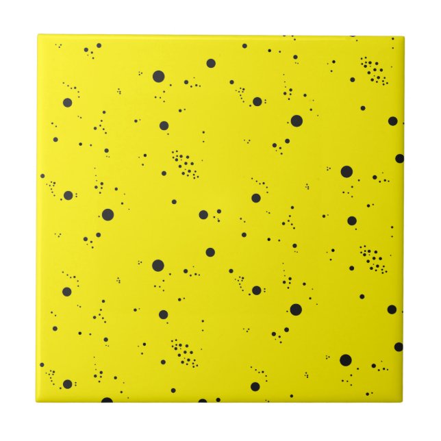 Funky Geometry Abstract Art Dots Yellow Black Tile (Front)