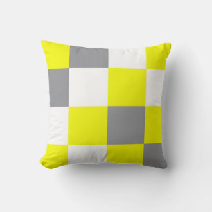 Funky Geometry Abstract Art Yellow Grey White Cushion