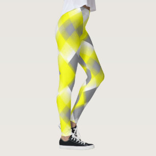 Funky Geometry Abstract Art Yellow Grey White Leggings