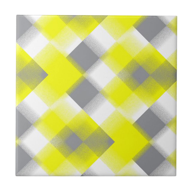 Funky Geometry Abstract Art Yellow Grey White Tile (Front)