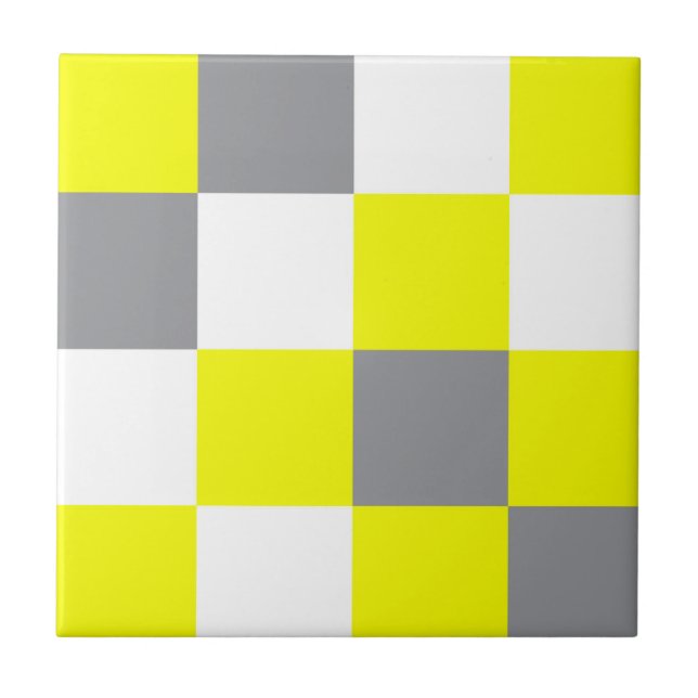 Funky Geometry Abstract Art Yellow Grey White  Tile (Front)