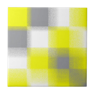Funky Geometry Abstract Art Yellow Grey White Tile