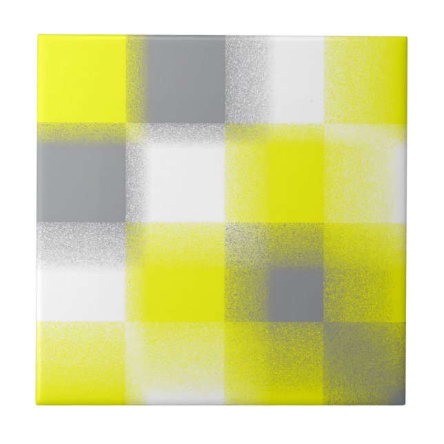 Funky Geometry Abstract Art Yellow Grey White Tile (Front)