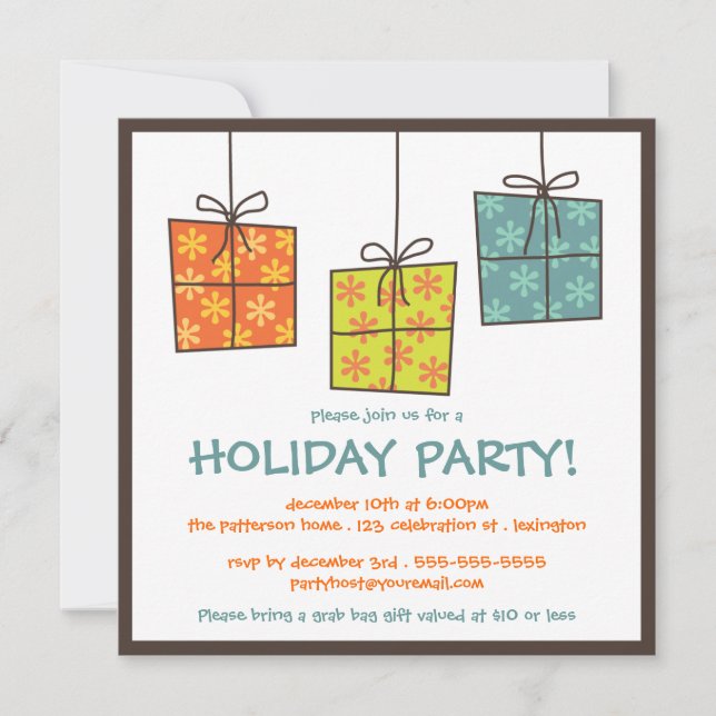 Funky Gifts Retro Holiday Grab Bag Party Invite (Front)
