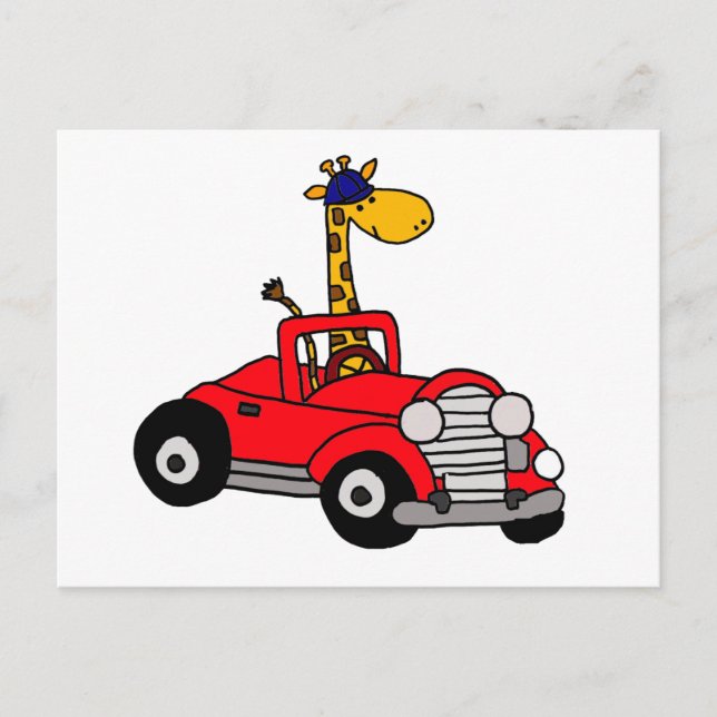 Funky Giraffe Driving Red Convertible Postcard (Front)