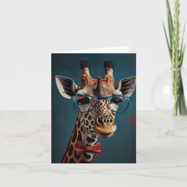 Funky Giraffe Hipster Funny Animal Portraits Card (Front)