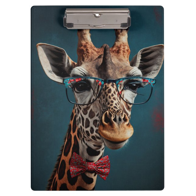 Funky Giraffe Hipster Funny Animal Portraits Clipboard (Front)