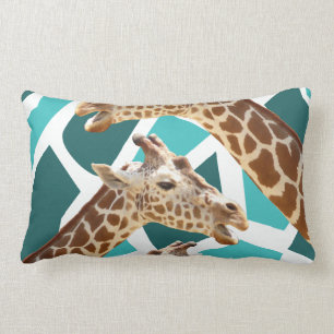 Funky Giraffe Print Teal Blue Wild Animal Pattern Lumbar Cushion
