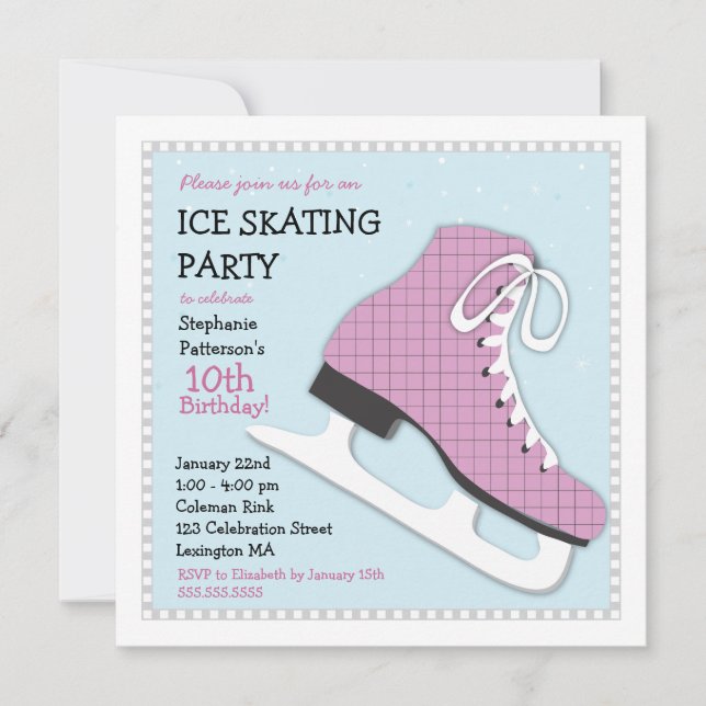 Funky Girl Ice Skating Birthday Party Invitation (Front)