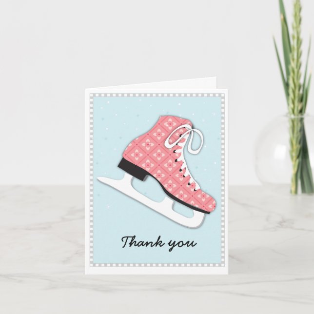 Funky Girl Ice Skating Party Thank You Note (Front)