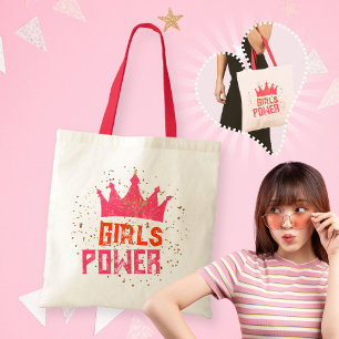 Funky Girls Power Crown Gold Stars Pink Red Tote Bag
