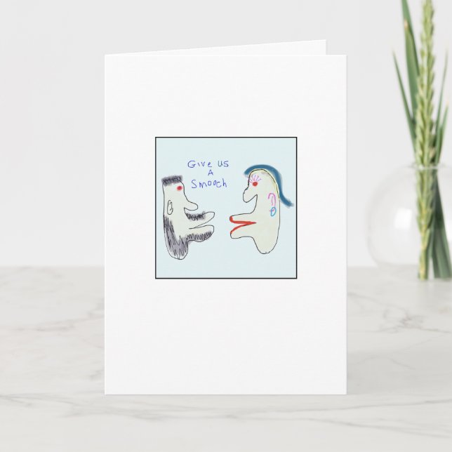 Funky Give Us a Smooch Illustrated Kissing Card (Front)
